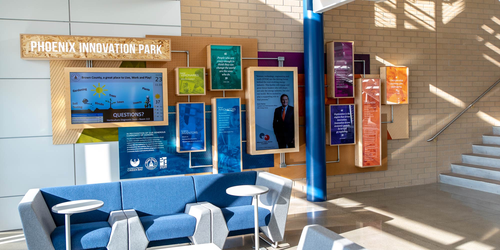 UWGreen Bay Donor Recognition Wall Display Wild Blue Technologies